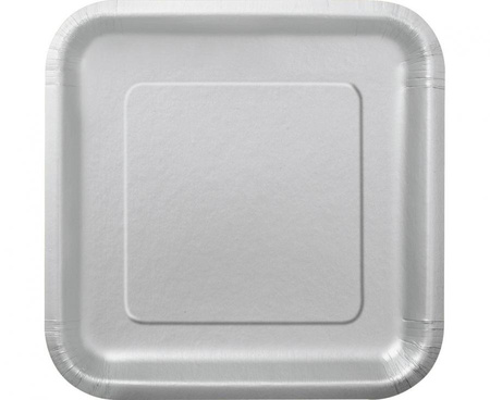 Talerzyki papierowe, srebrne, 23 cm, kwadratowe, 14 szt.