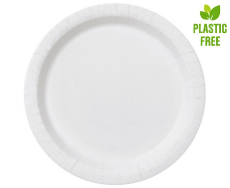 Talerzyki papierowe, białe, rozm. 23 cm, 8 szt. (plastic-free)