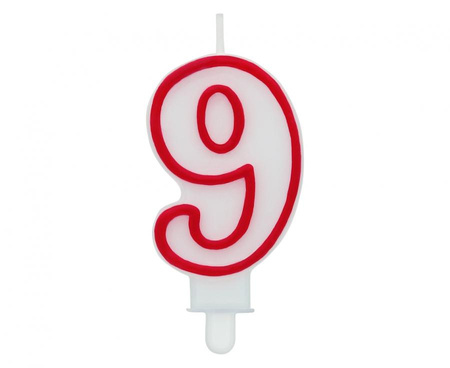 Świeczka cyferka "9", czerwony kontur 7 cm