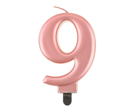 Świeczka cyferka 9, metalik różowo-złota, 8,0 cm