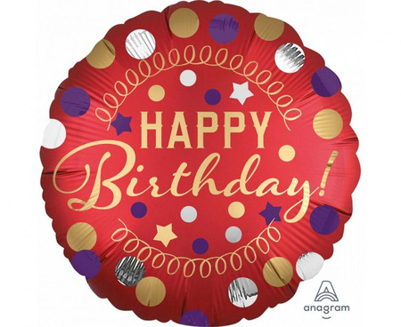 Balon foliowy XL "Happy Birthday"  Red Satin Party, zapakowany