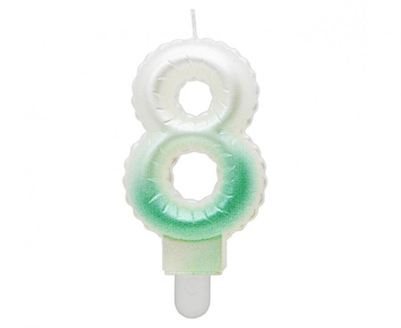 Świeczka cyferka 8, ombre, perłowa biało-zielona, 7 cm