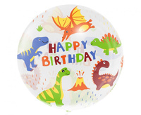 Balon Aqua - kryształowy, Happy Birthday (dinozaury), 20 cali