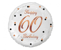 Balon foliowy Happy 60 Birthday, biały, nadruk różowo-złoty, 18 cali