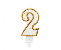 Świeczka cyferka "2", złoty kontur