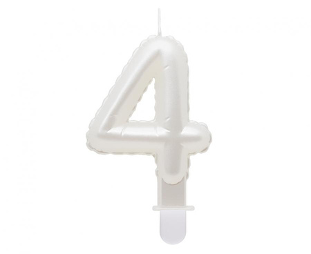 Świeczka cyferka 4, perłowa biała, 7 cm