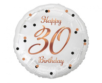 Balon foliowy Happy 30 Birthday, biały, nadruk różowo-złoty, 18 cali