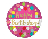 Balon foliowy 18" - HSTN Birthday Pink Confetti