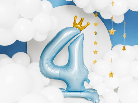 Stojący balon foliowy cyfra ''4'', 84 cm, błękit
