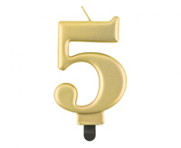 Świeczka cyferka 5, metalik złota, 8,0 cm