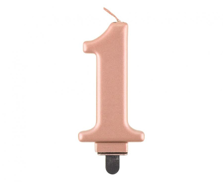 Świeczka cyferka 1, metalik różowo-złota, 8,0 cm
