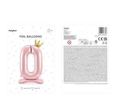 Stojący balon foliowy cyfra ''0'', 84 cm, jasny różowy