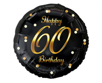 Balon foliowy Happy 60 Birthday, czarny, nadruk złoty, 18 cali