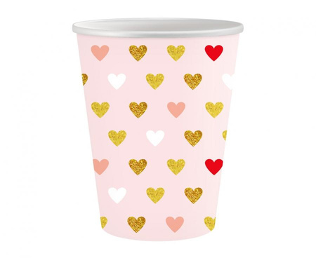 Kubeczki papierowe Kolekcja XOXO (różowe), certyfikat FSC, 250 ml/ 6 szt.