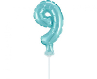 Balon foliowy 13 cm na patyczku "Cyfra 9", błękitna