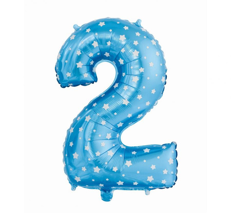 Balon foliowy "Cyfra 2", niebieska w gwiazdy, 61 cm