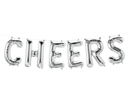 Balon foliowy 16" Napis "Cheers", srebrny
