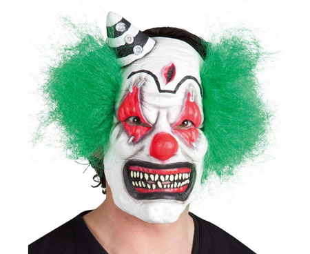 Maska lateksowa z włosami Straszny Klaun