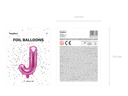 Balon foliowy Litera ''J'', 35cm, ciemny różowy