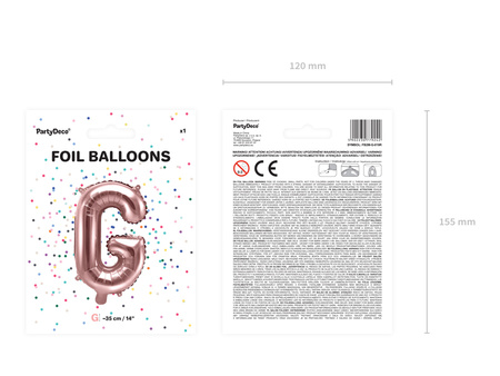 Balon foliowy Litera ''G'', 35cm, różowe złoto
