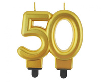 Świeczka cyferka 50, metalik złota, 8.0 cm