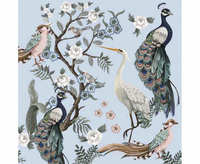 Serwetki pap. Peacocks and Heron in Garden on Blue, 33x33 cm, 20 szt.