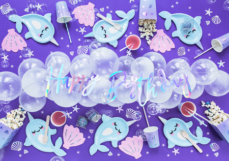 Baner Happy Birthday, opalizujący, 16,5x62cm