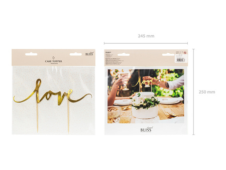 Topper na tort Love, złoty, 17cm