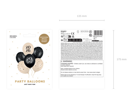 Balony 30 cm, Happy New Year 2026, Pastel Mix (1 op. / 6 szt.)