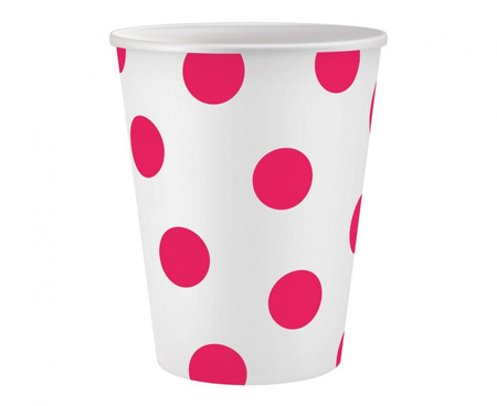 Kubeczki pap. białe, Groszki magenta, certyfikat FSC, 250 ml, 6 szt.