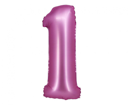 Balon foliowy , Cyfra 1, satynowa różowa, 76 cm