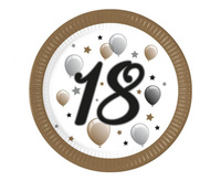 Talerzyki papierowe 18 urodziny FSC, 23 cm, 8 szt.