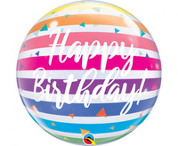 Balon foliowy 22" Bubble Poj. Happy Birthday, tęczowe paski