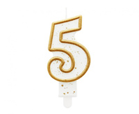 Świeczka cyferka "5", złoty kontur