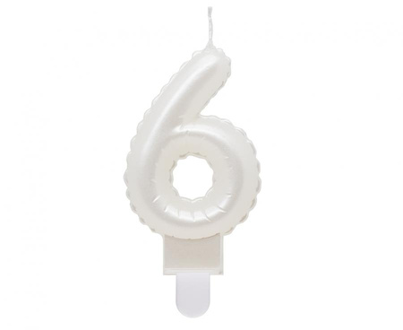 Świeczka cyferka 6, perłowa biała, 7 cm