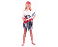 Zestaw dla dzieci Pasiasta Piratka (bluzka, spódnica, pasek, opaska), rozm.110/120 cm