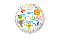 Balon foliowy 9" - "Happy Birthday" zwierzątka