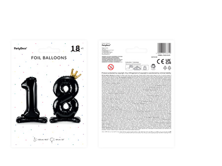 Stojący balon foliowy liczba ''18'', 84 cm, czarny