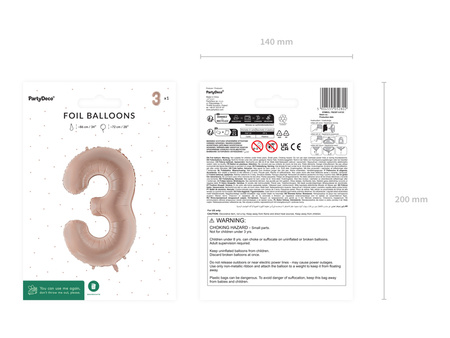 Balon foliowy Cyfra ''3'', 72cm, ciemny beż