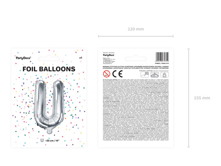 Balon foliowy Litera ''U'', 35cm, srebrny