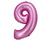Balon foliowy , Cyfra 9, satynowa różowa, 76 cm