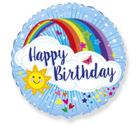 Balon foliowy 18" - Happy Birthday, z tęczą