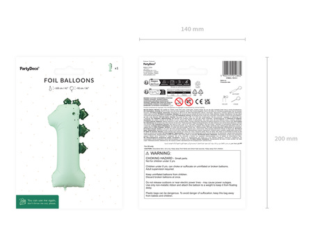 Balon foliowy Cyfra ''1'' Dinozaur, 92cm, mix