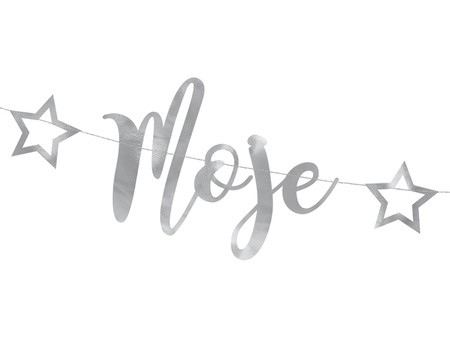 Baner Moje urodziny, srebrny, 16,5x90cm