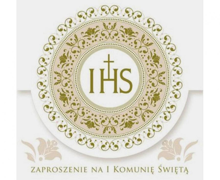 Zaproszenie kwadrat ZKW 120x120 Komunia Dziecięce - Chłopiec, Dziewczynka, Religia, Złote, 10szt.
