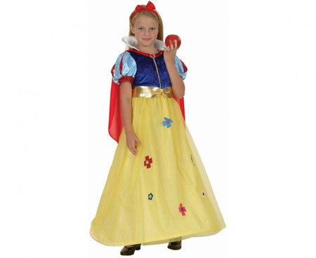 Zestaw dla dzieci Suknia Balowa Królewna Śnieżka (sukienka, peleryna z kołnierzem, pasek, opaska), rozm.130/140 cm