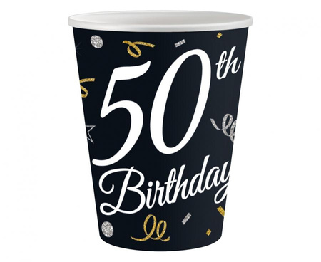 Kubeczki papierowe 50 Birthday, 250 ml/ 6 szt.