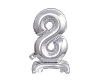 Balon foliowy Cyfra stojąca 8, srebrna, 38 cm