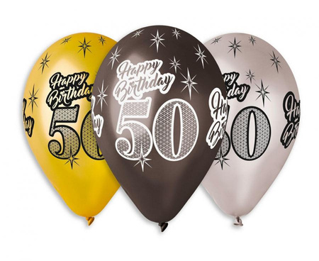 Balony Premium Happy Birthday 50, metaliczne, 12 cali / 6 szt.