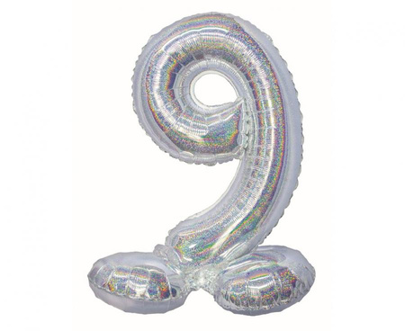 Balon foliowy , Cyfra stojąca 9, holograficzna srebrna, 72 cm